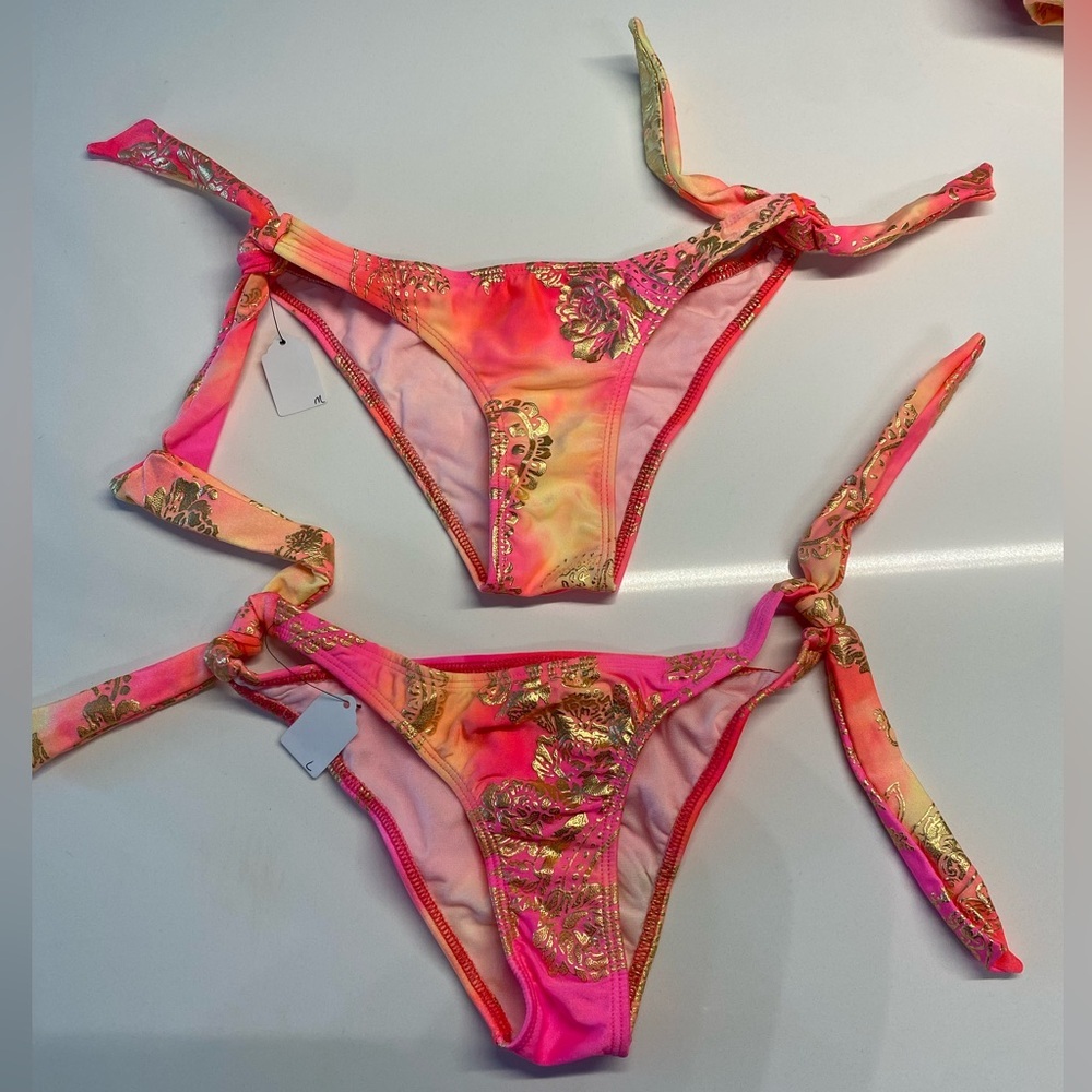 Pink and Orange Bandeau Bikini Tie Top and Bottom medium and large NWT - Picture 6 of 10